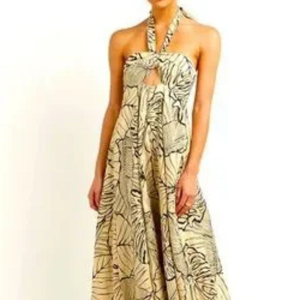 DISSH NWT MALTA BLACK LINEN KNOT MIDI DRESS, US 12